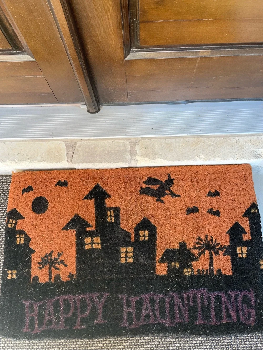 Halloween 'Happy Haunting' Orange & Black Doormat